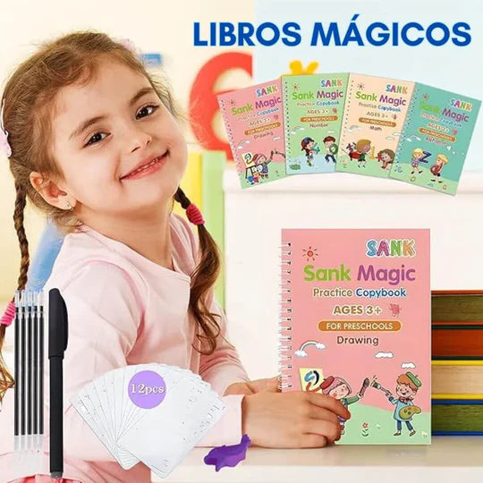 SET 4 CUADERNOS DE CALIGRAFIA MAGICOS